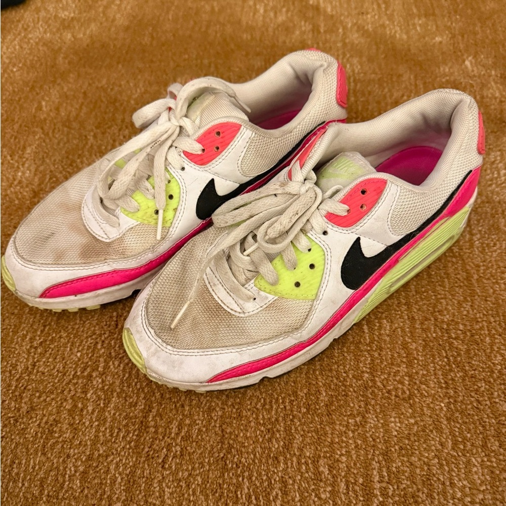 Nike White Sneakers with Hot Pink and Neon Yellow Accents